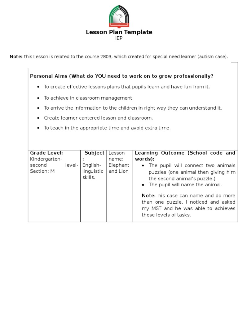 lesson plan template special need Lesson Plan Quality Of Life