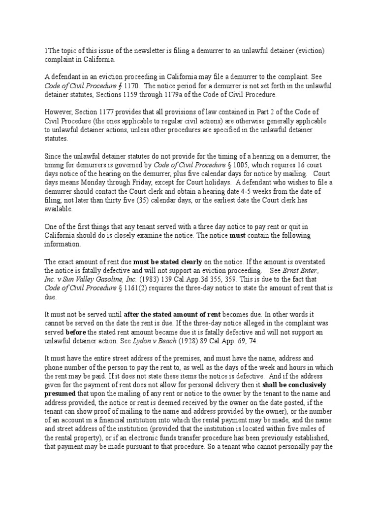 California Eviction Demurrer Guide | PDF | Eviction | Demurrer