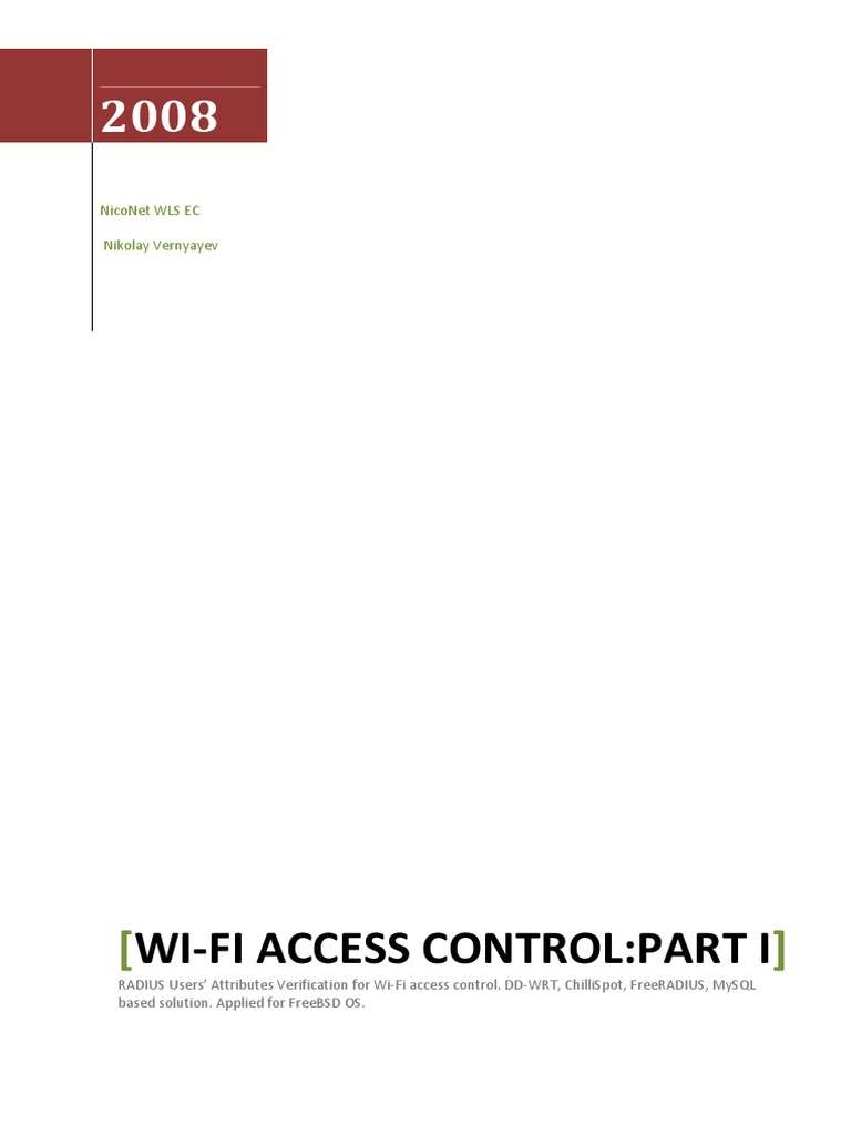 RADIUS Wi-Fi Access Control Guide | PDF | Radius | Authentication
