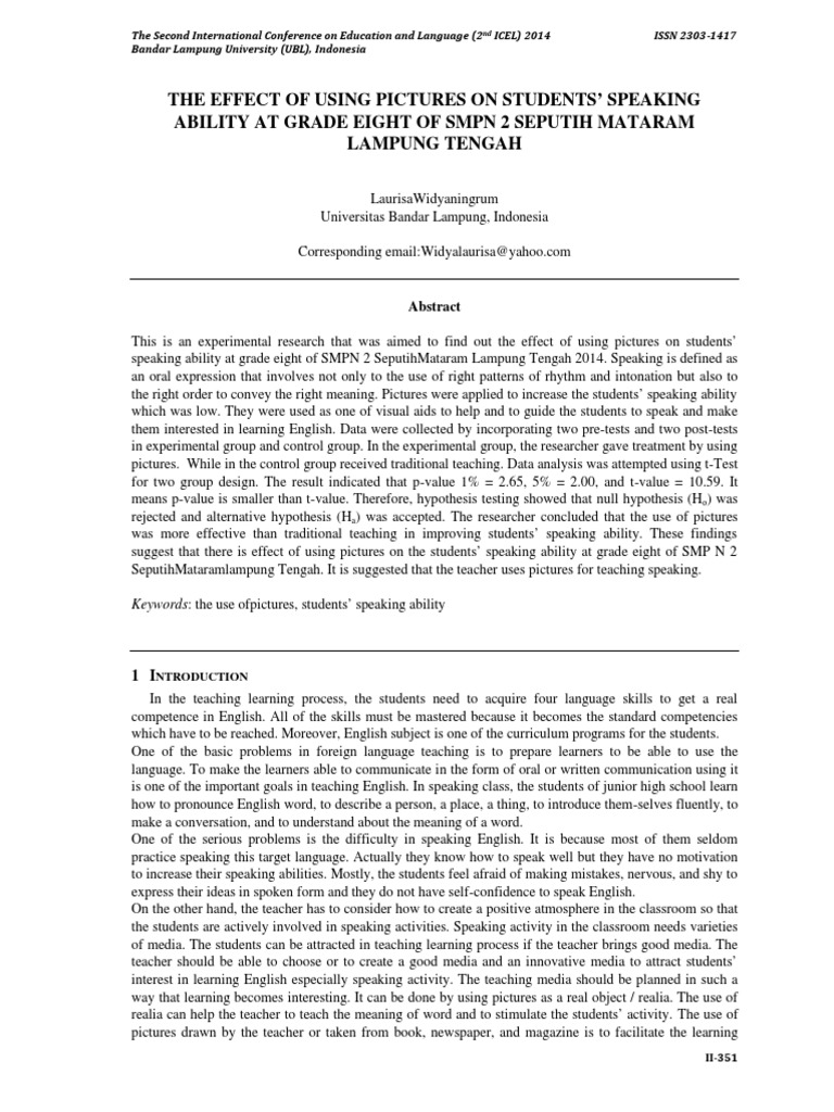 The Effect of Using Pictures On Students' Speaking | PDF | Student's T ...