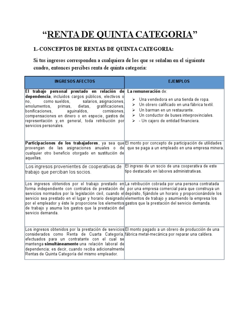 Renta de Quinta Categoria | PDF | Salario | Impuesto sobre la renta