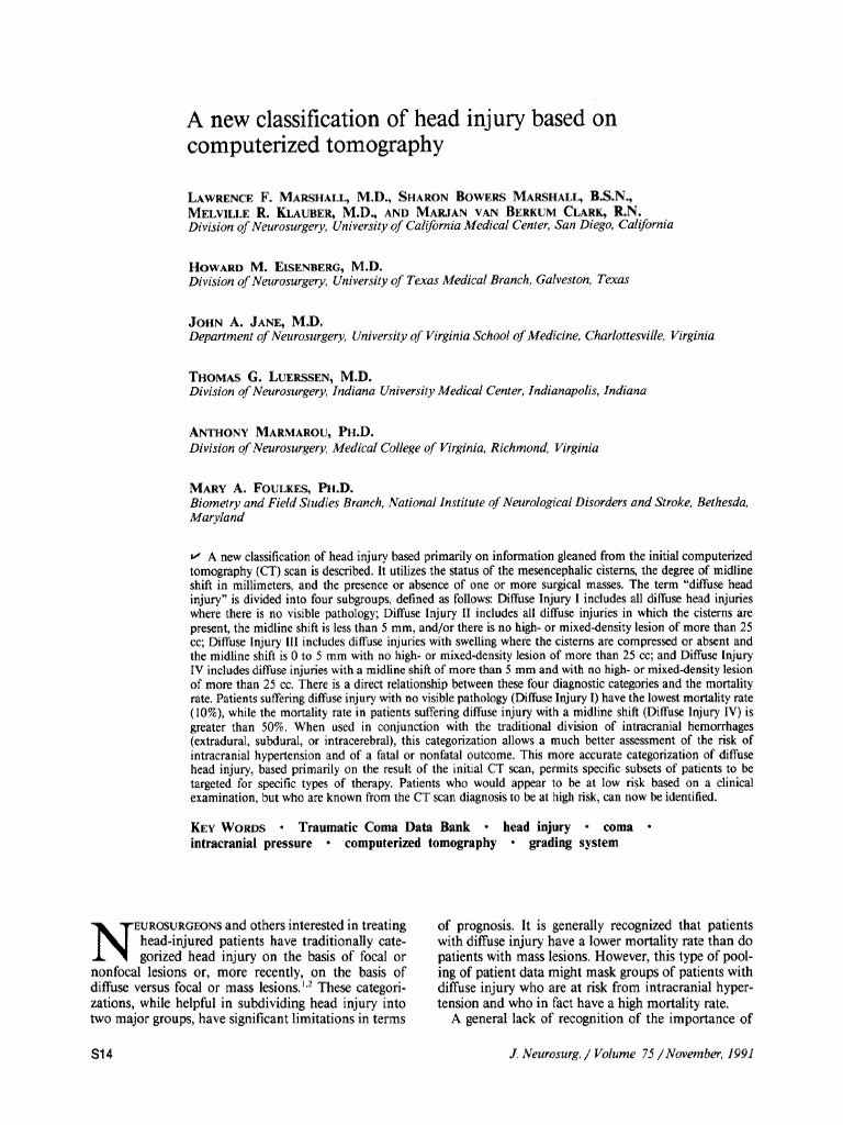 A New Classification of Head Injury Based On Computerized Tomography ...