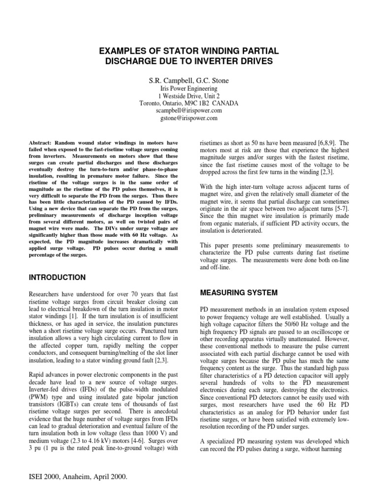Partial Discharge in Inverter-Driven Motors | PDF | Insulator ...