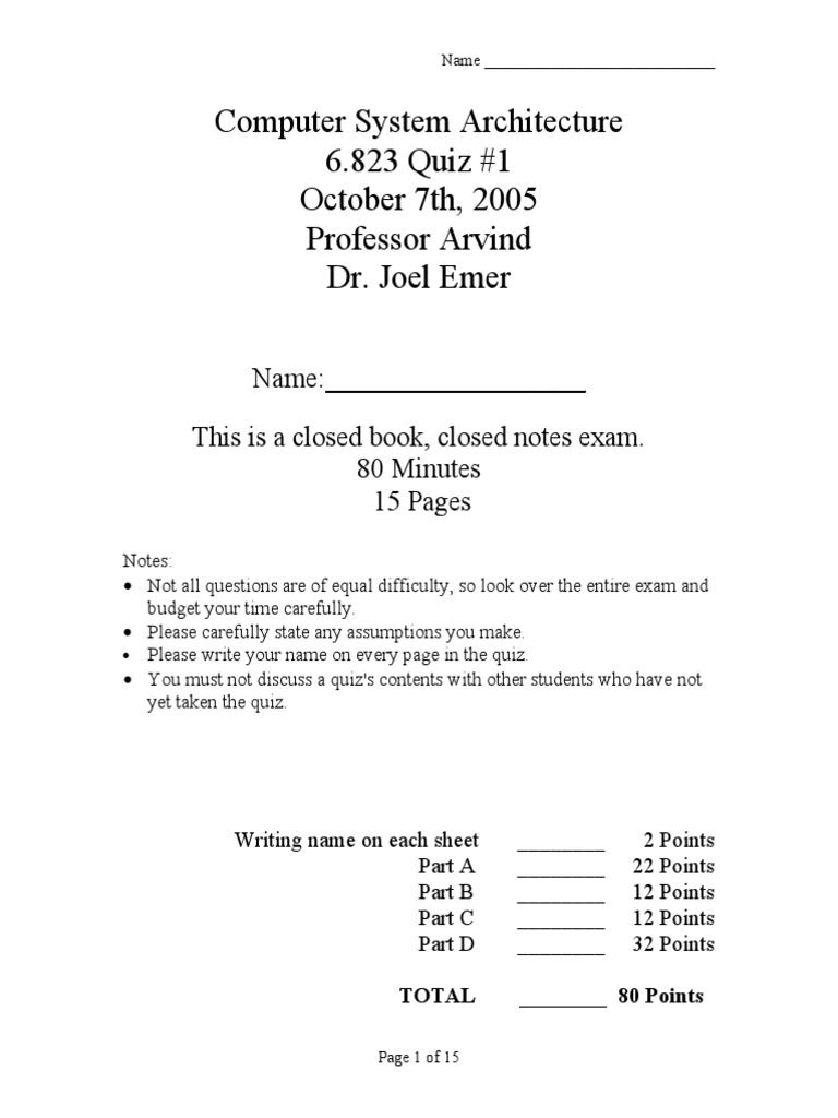 6.823 Computer System Architecture Quiz | PDF | Instruction Set ...