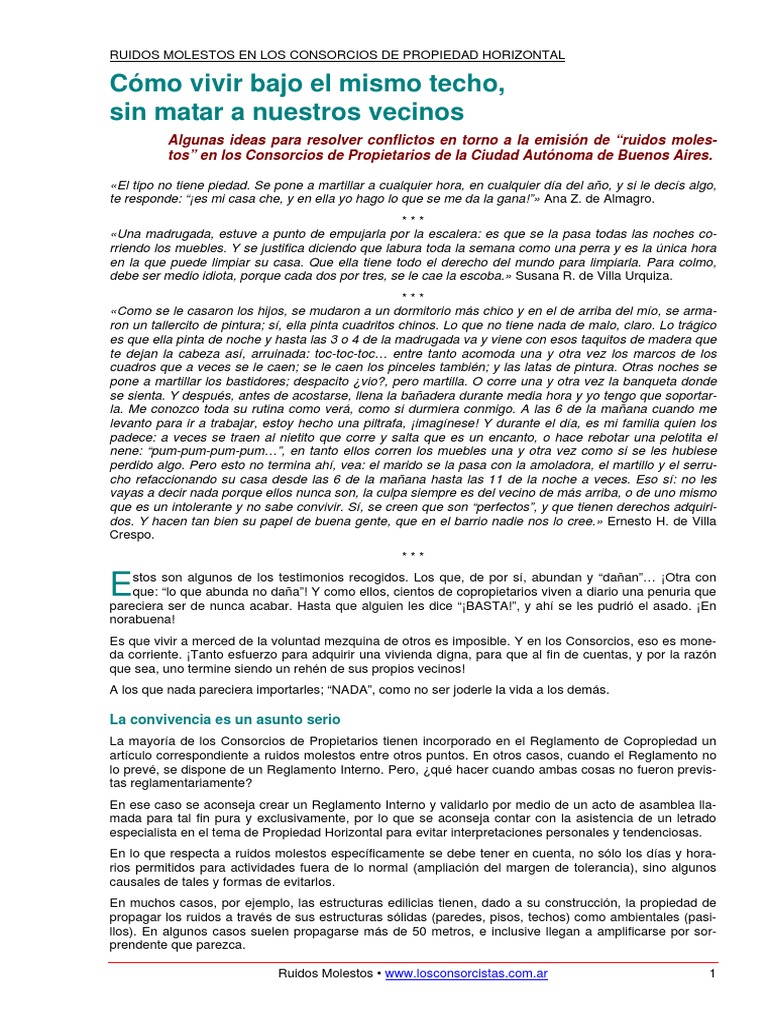 Ruidos Molestos Condominio Propiedad