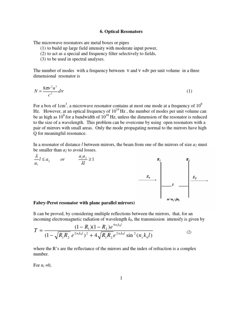 6 Optical Resonators PDF Radiation Natural Philosophy