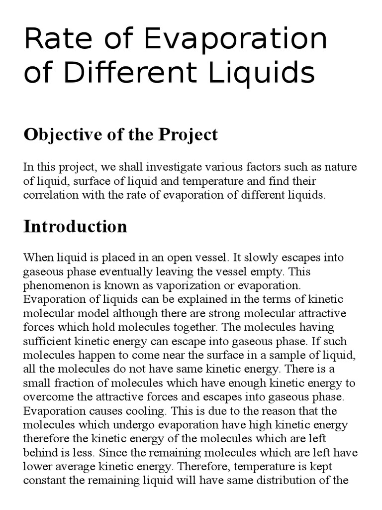 Rate of Evaporation of Different Liquids | PDF | Evaporation | Applied ...