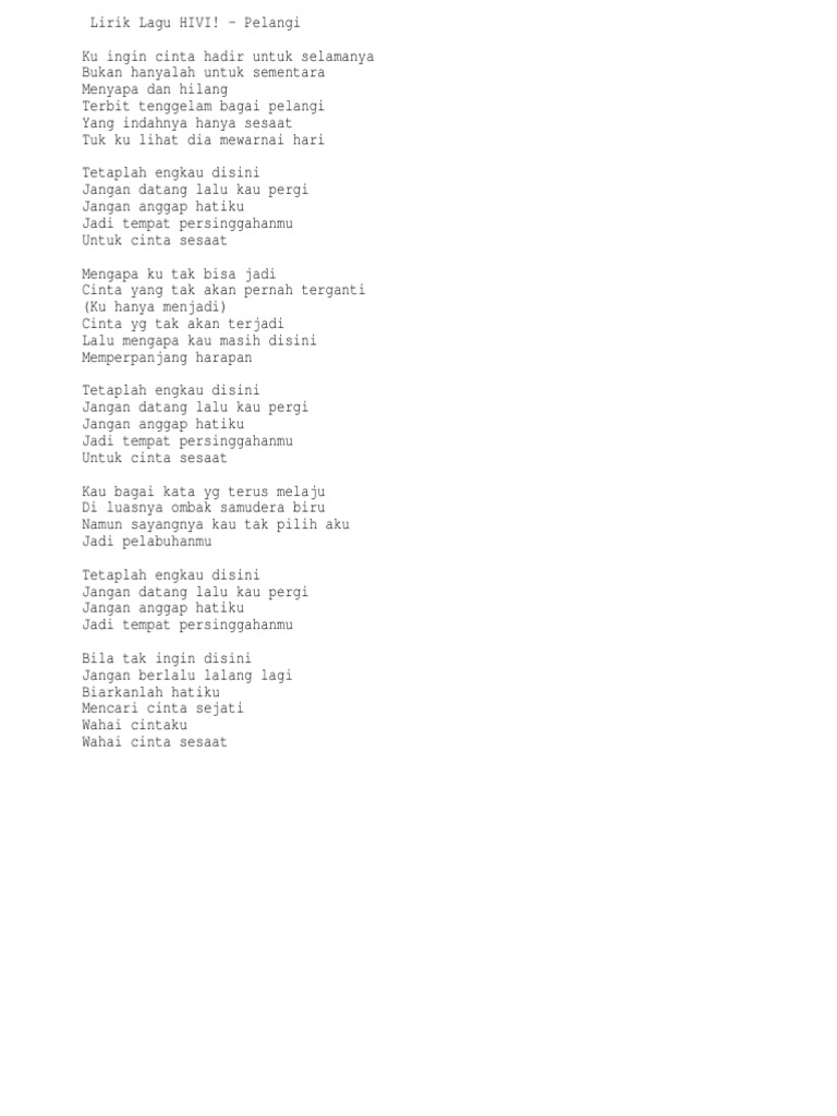 Lirik Lagu Bagai Pelangai