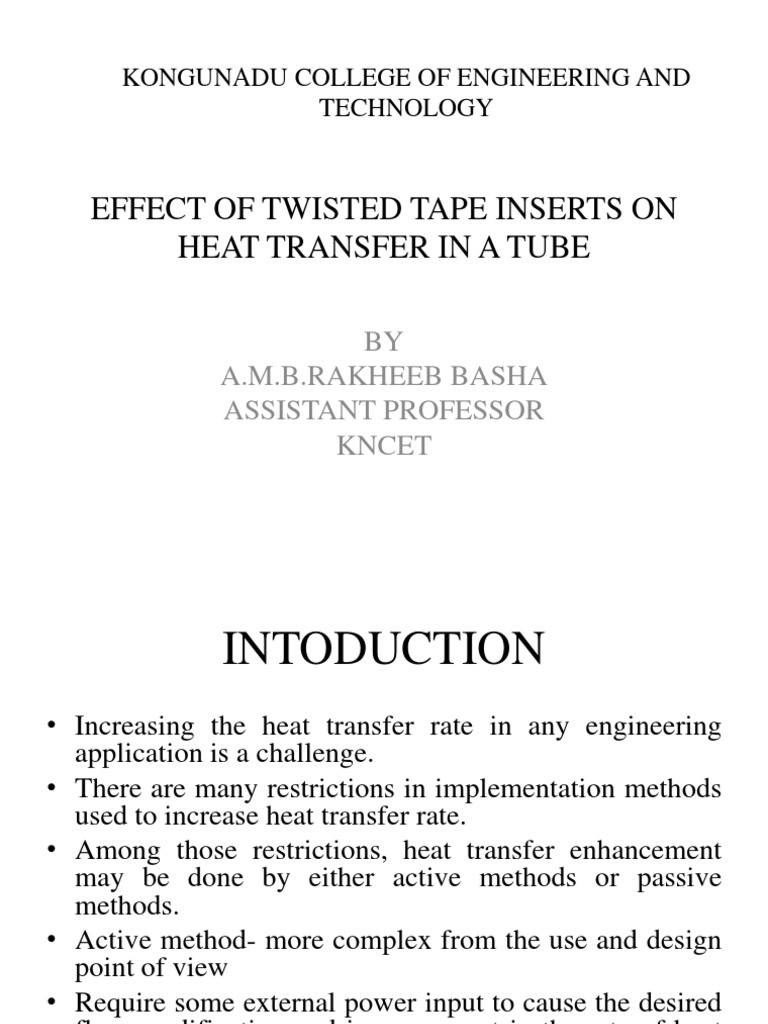 Effect of Twisted Tape Inserts On Heat Transfer | PDF | Heat Transfer ...
