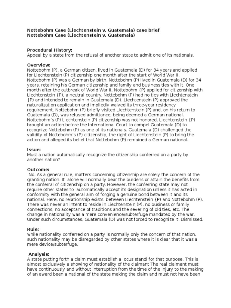 Nottebohm Case (Liechtenstein v. Guatemala) case brief Nottebohm Case