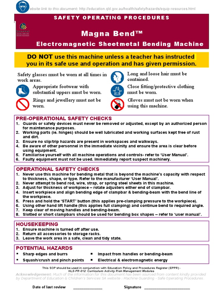 Magna Bend Sop Sheet Metal Personal Protective Equipment