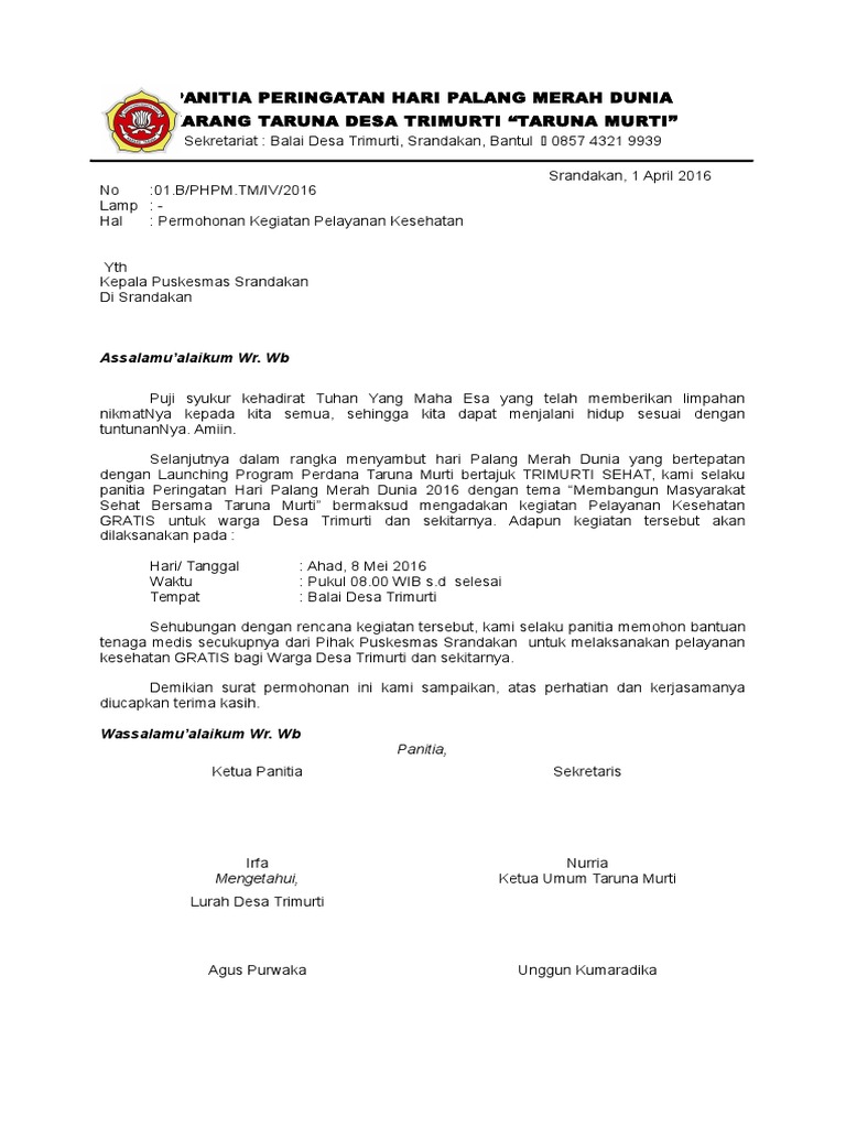 Surat Permohonan Pmi Dan Yankes Donor Darah