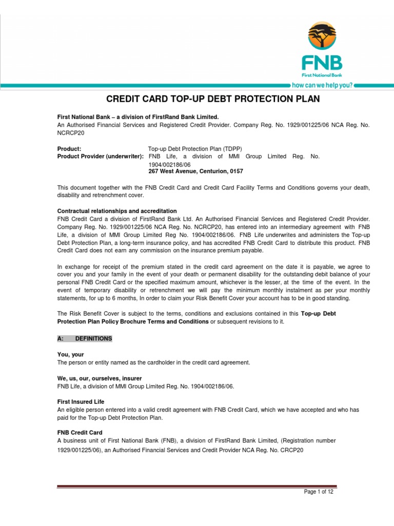 FNB TDPP Policy Brochure Terms and Conditions PDF Insurance