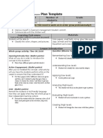 Plan Template: Date Subject Number of Students Grade