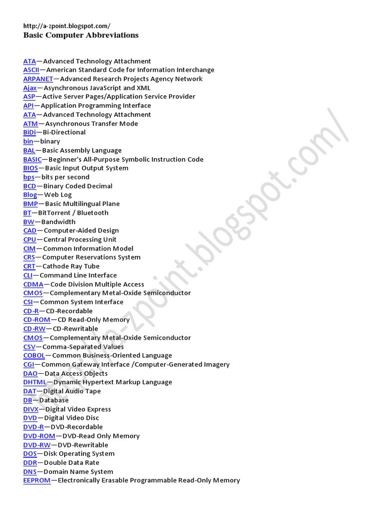 Basic Computer Abbreviation Personal Computers Read Only Memory