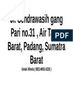 Jl. Cendrawasih Gang Pari No.31, Air Tawar Barat, Padang, Sumatra Barat