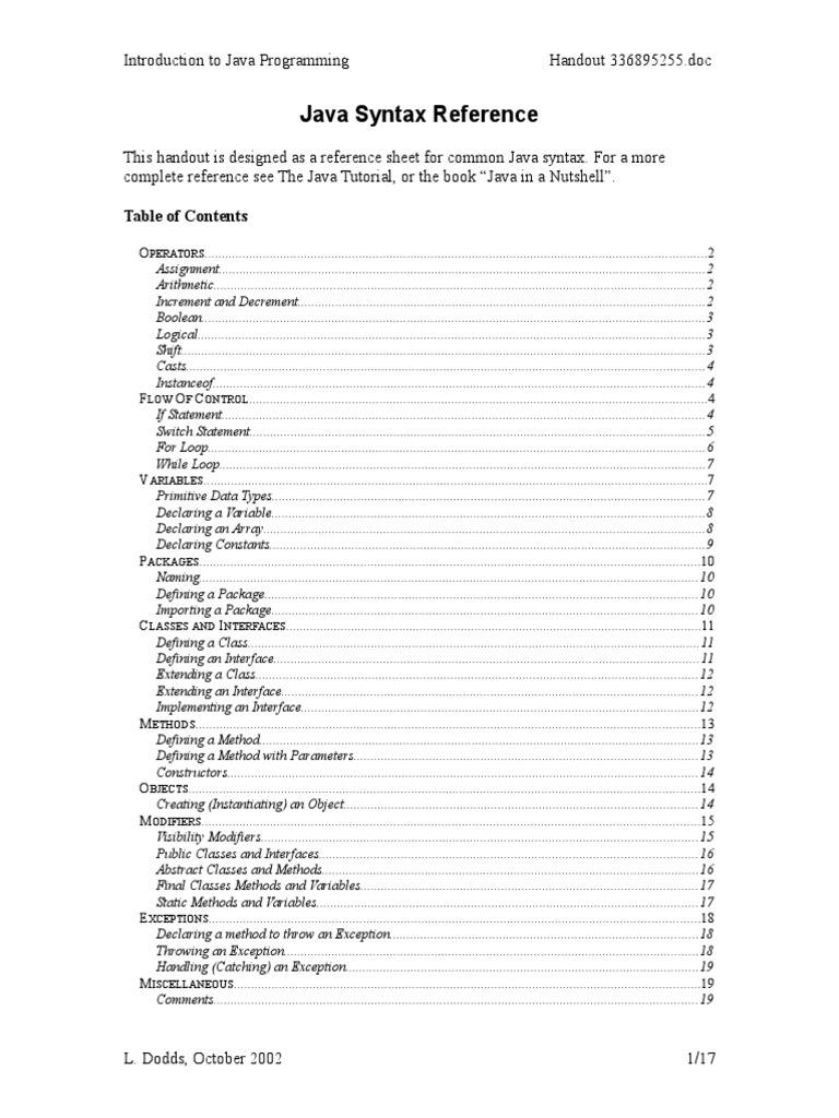 Java Syntax Reference | Download Free PDF | Method (Computer ...