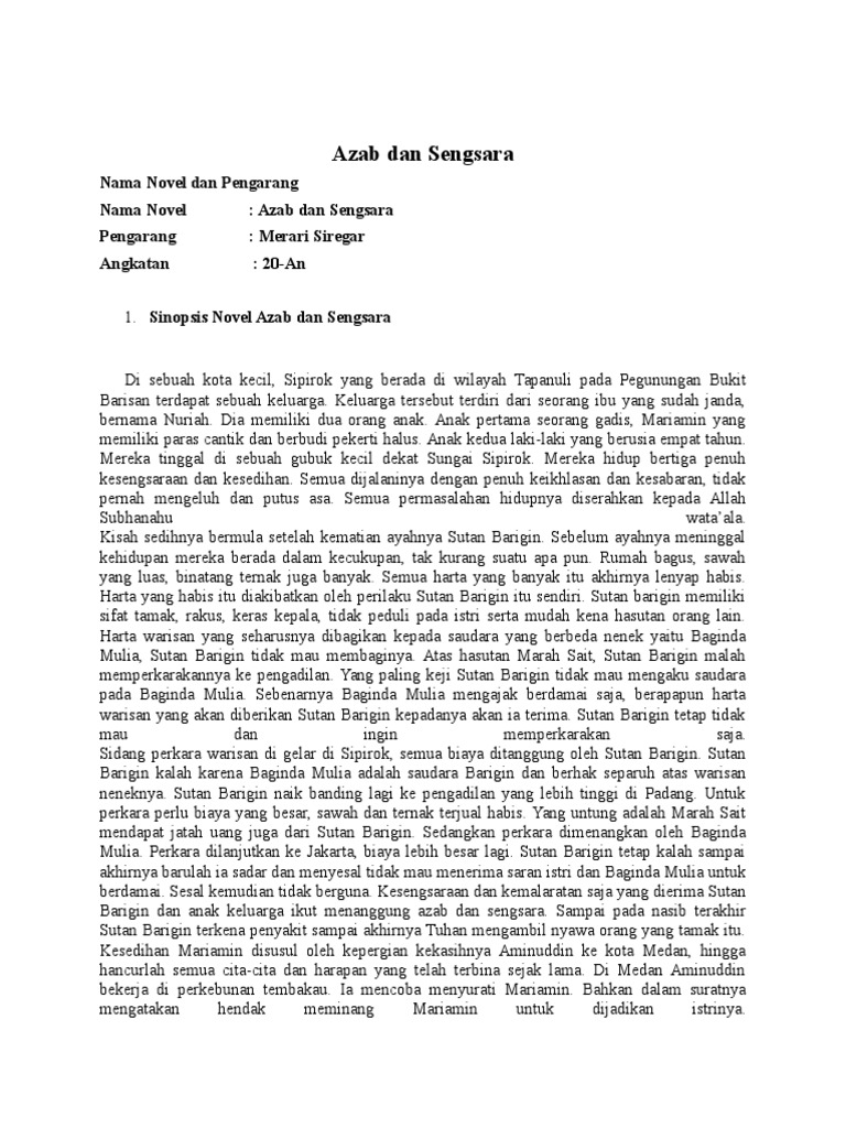 Sinopsis Novel Azab Dan Sengsara Tugas Sekolahku