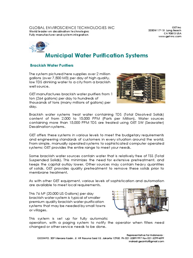 GW01 Municipal Water Purification Systems PDF Water Purification Desalination