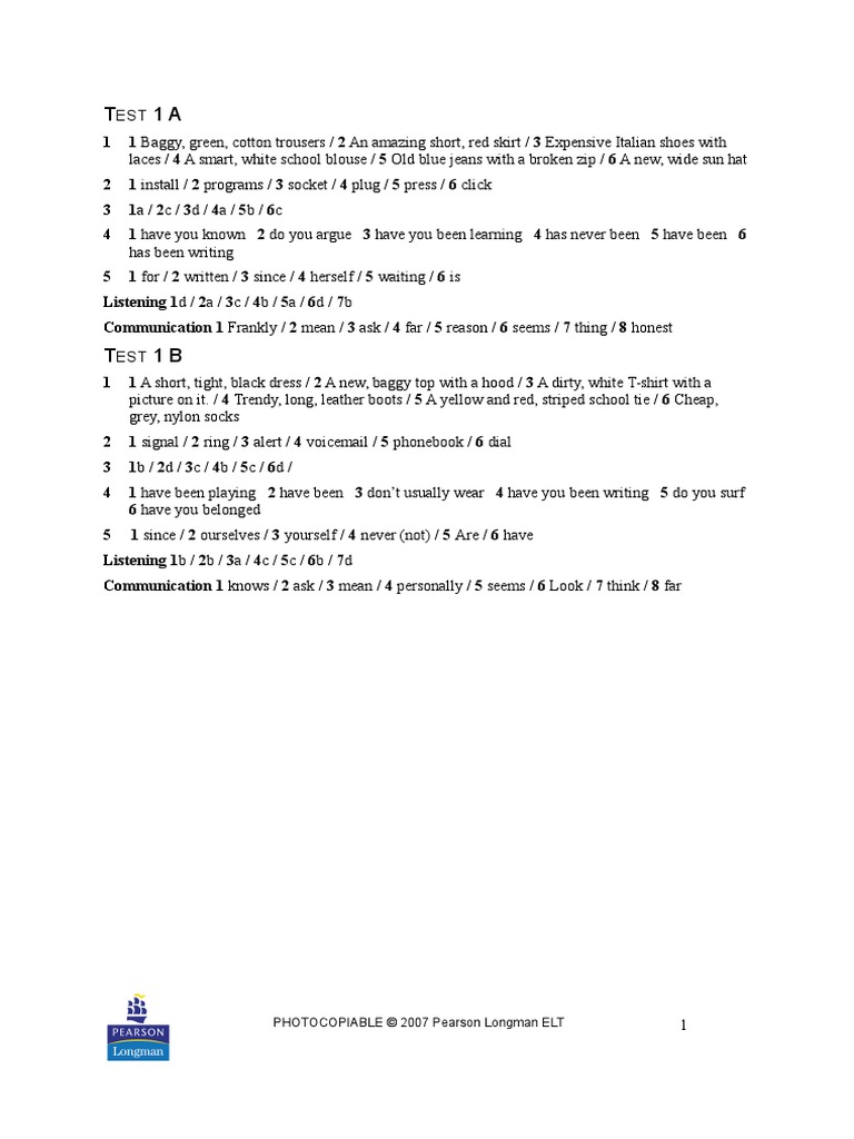 Language and Skills Tests 1 Key | PDF