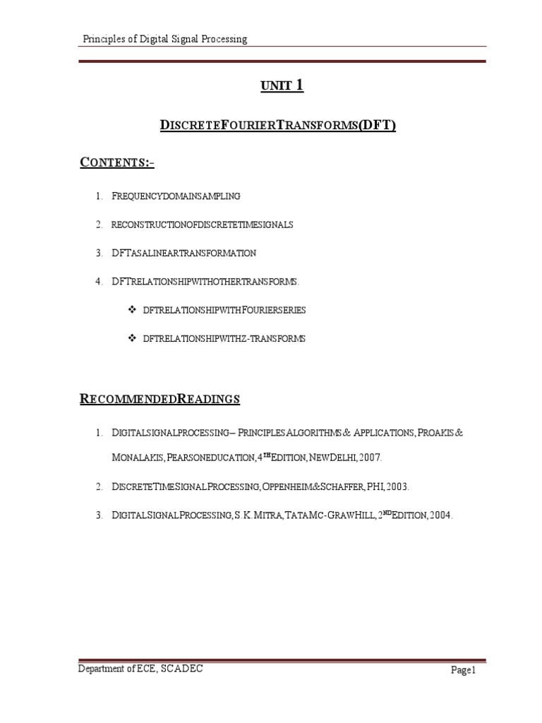 DSP Lecture Notes | PDF | Discrete Fourier Transform | Signal Processing