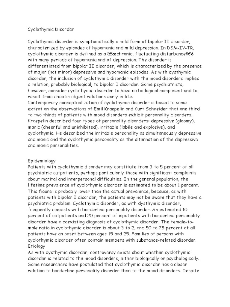 Cyclothymic Disorder Pdf Bipolar Disorder Mania