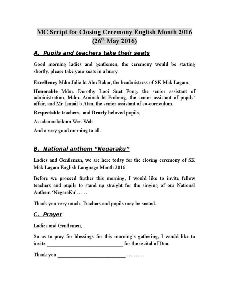 Closing Script For Emcee