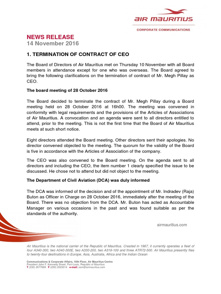 Air Mauritius Board Of Directors Airlines