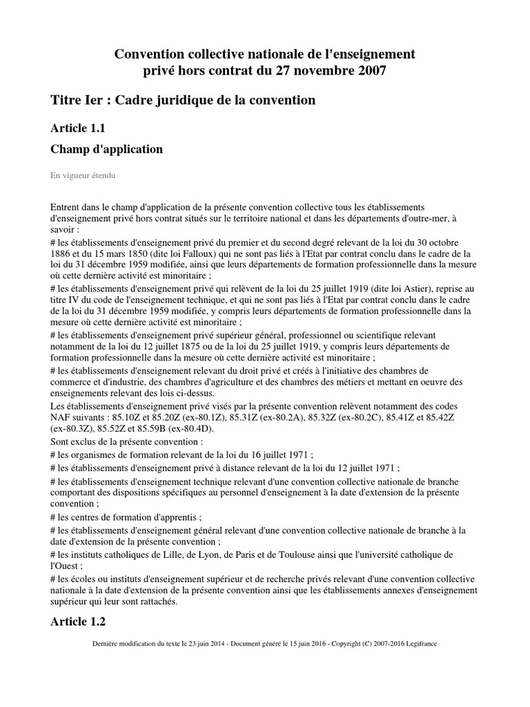 Convention Collective Nationale De L'enseignement Privé Hors Contrat