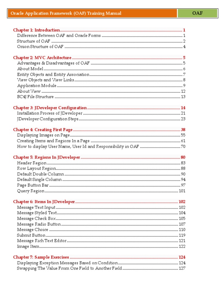 Oracle Application Framework (OAF) Training Manual | Computing | Technology