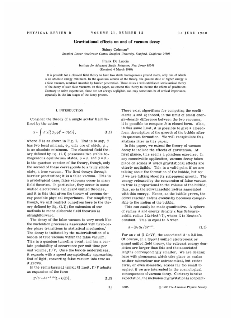 Coleman Vacuum decay .pdf Spacetime Field (Physics)