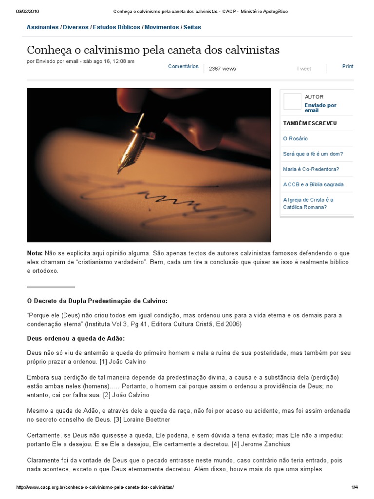 Uma compilação de citações calvinistas sobre a doutrina da ...