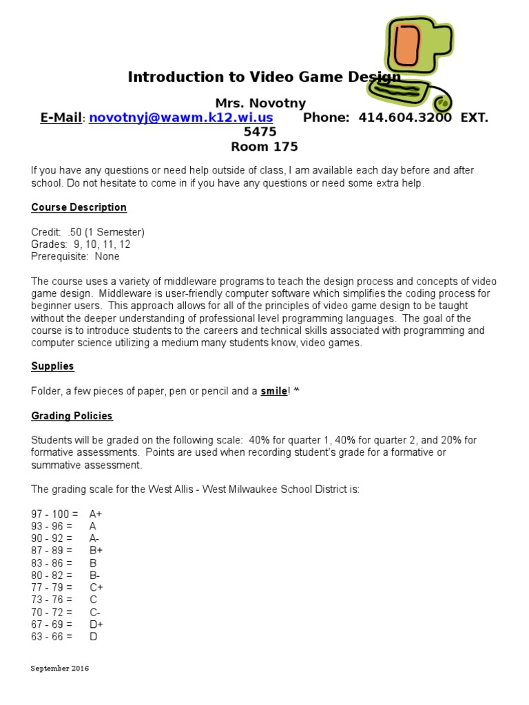 Video Game Design Syllabus 2016 PDF