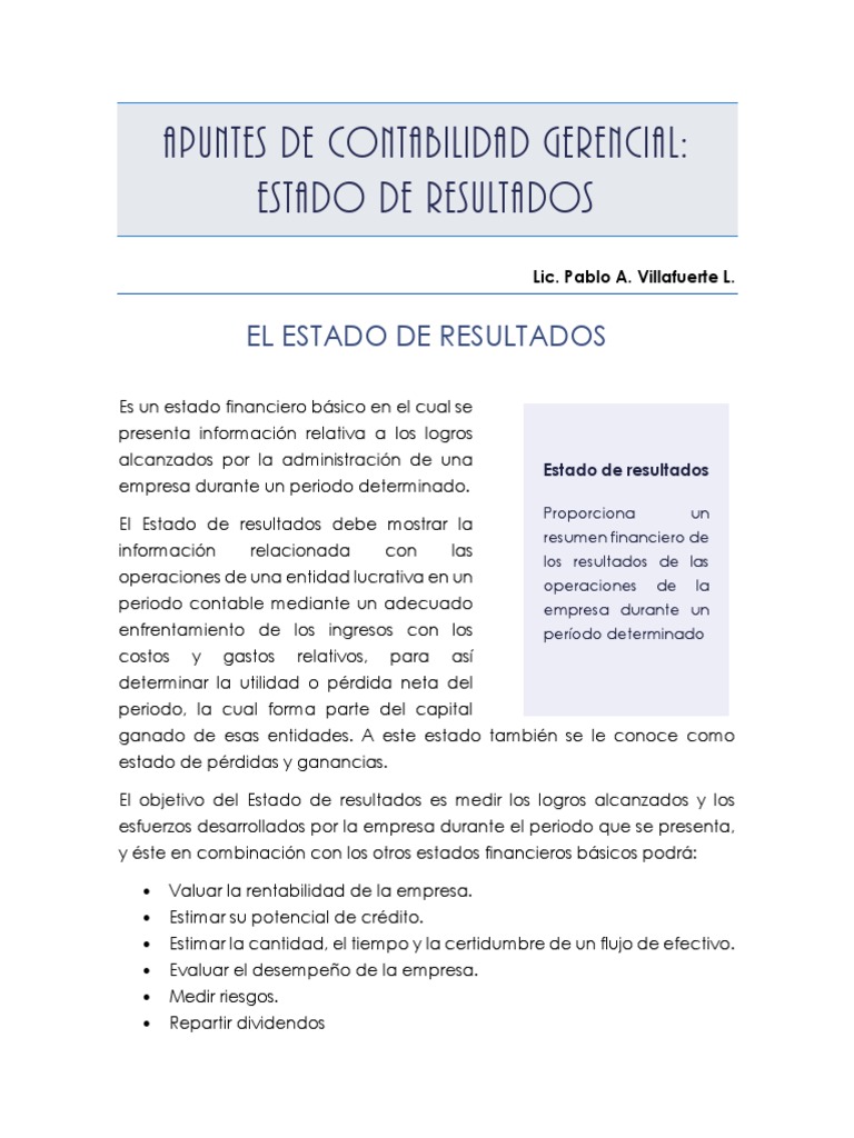 Estado de Resultados en Contabilidad Gerencial | PDF | Estado de ...