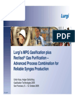 Lurgi's MPG Gasification Plus Rectisol Gas Purification - Advanced Process Combination For Reliable Syngas Production