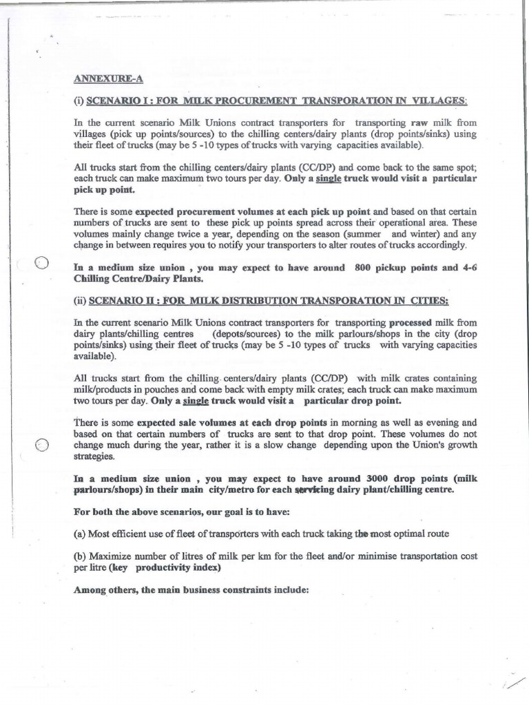 Milk Route Optimisation Specification | PDF | Dairy | Truck