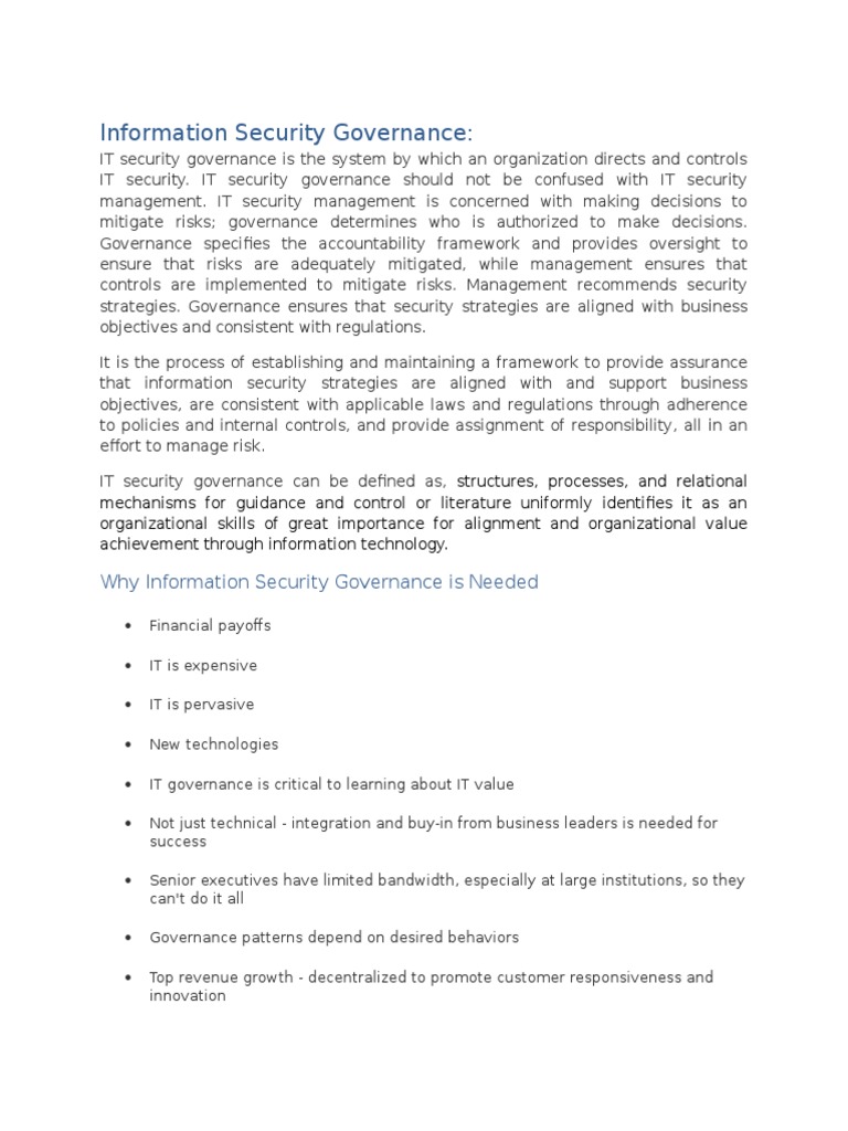 IT Security Governance Overview | PDF | Computers