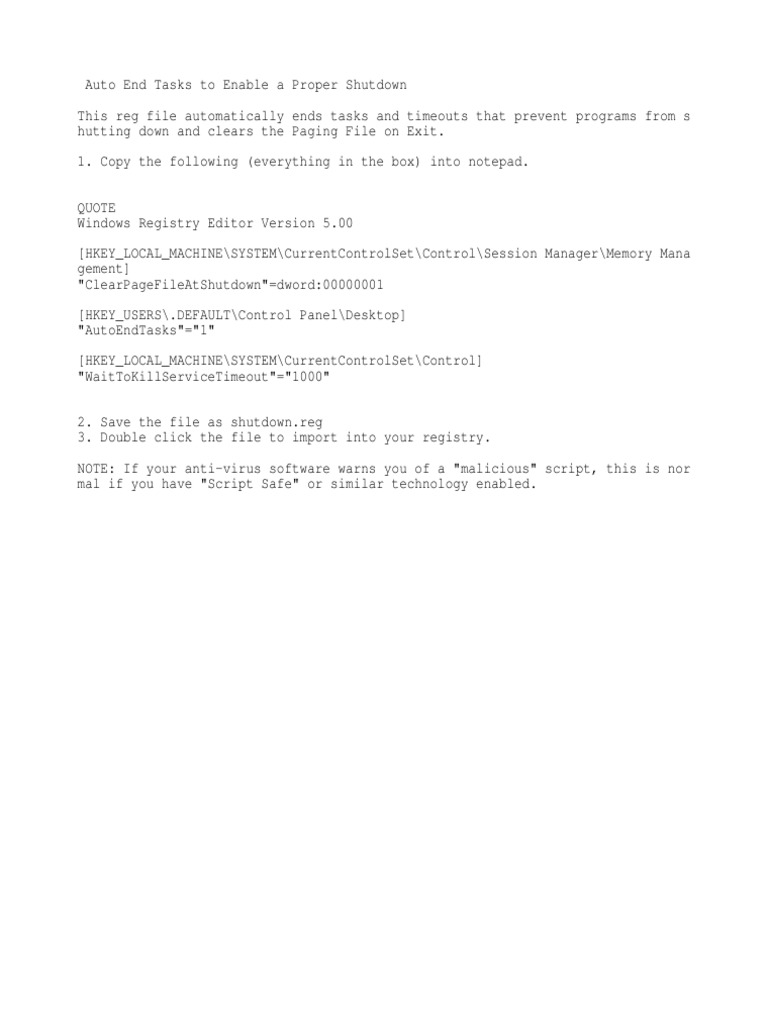 Auto End Tasks To Enable A Proper Shutdown, Win XP Tweak PDF