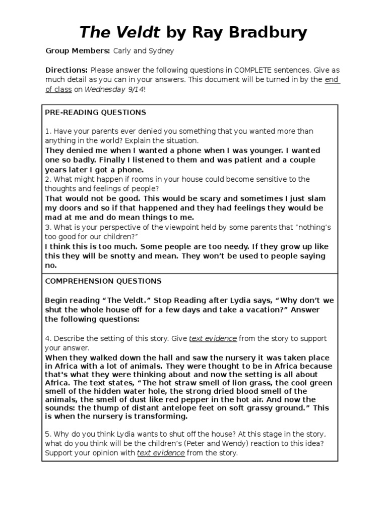 The Veldt by Ray Bradbury