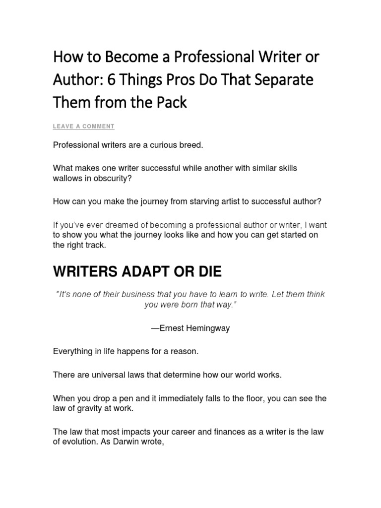 How To Become A Professional Writer or Author  PDF