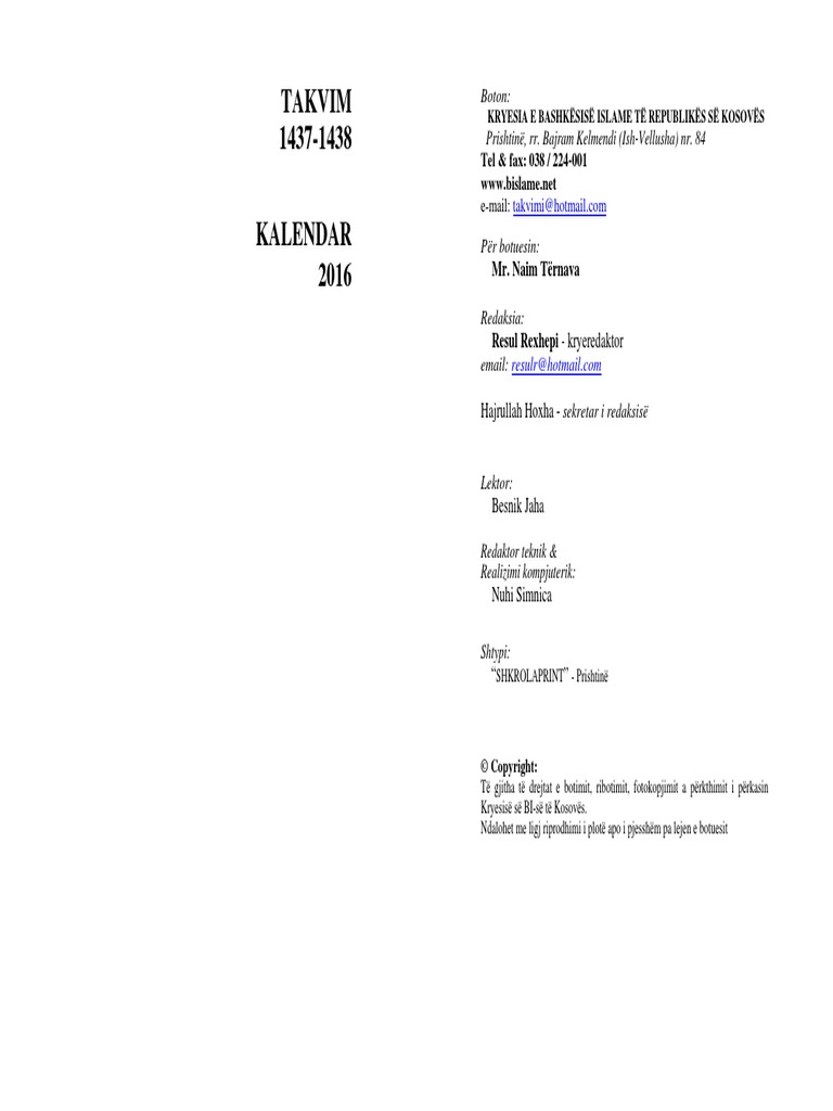 Takvim2016 PDF | PDF