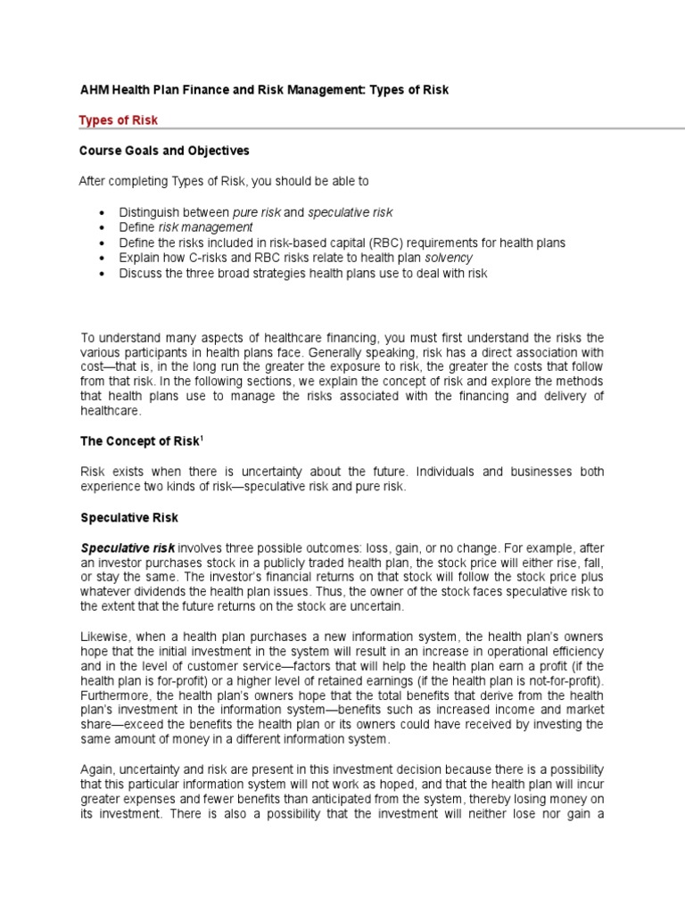 Understanding Health Plan Risk Types | PDF | Health Maintenance ...