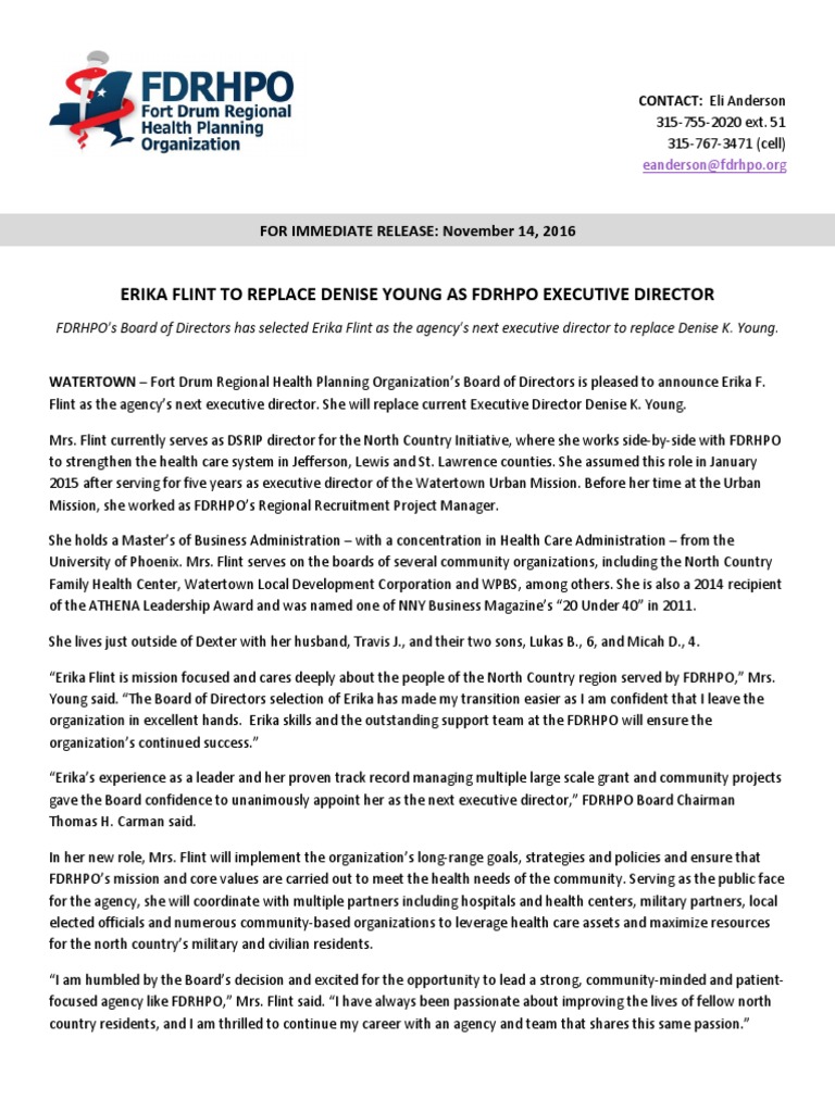 Erika Flint Named New Executive Director of Fort Drum Regional Health Planning Organization