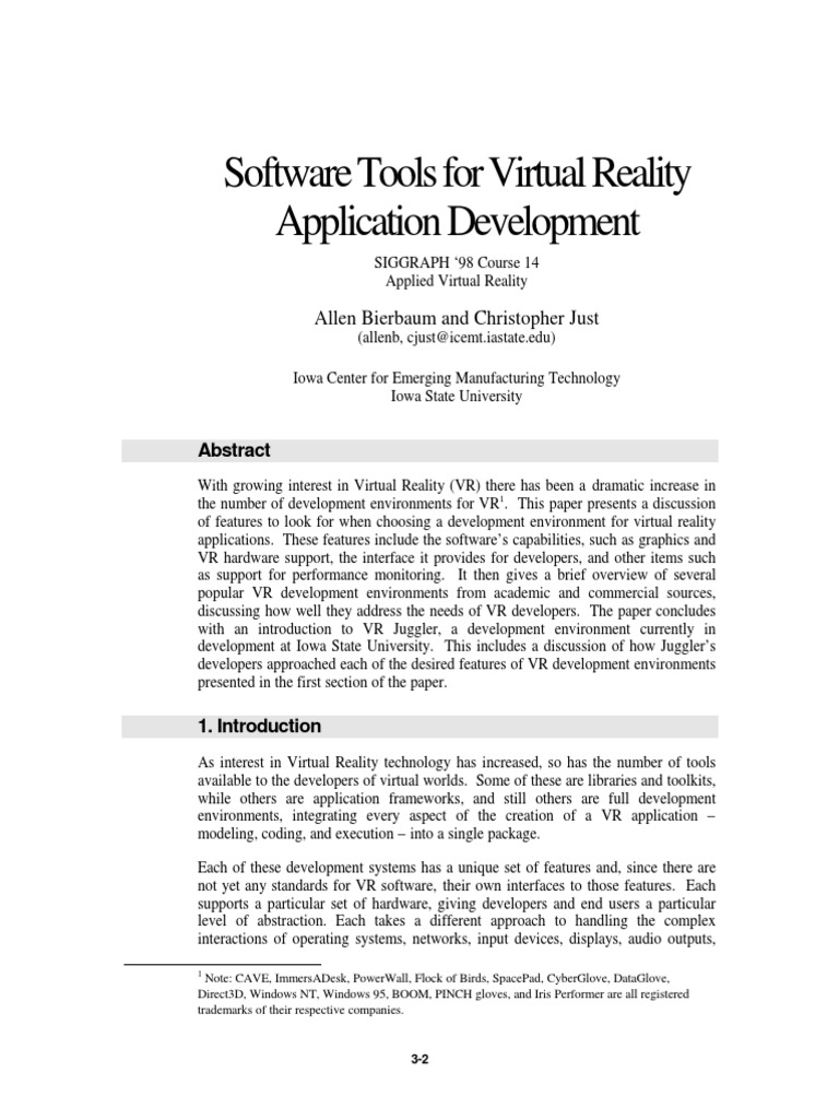 Choosing VR Development Tools Guide | PDF | Virtual Reality ...