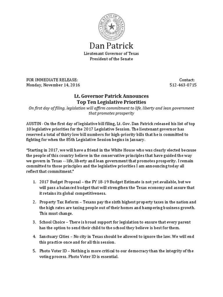 PR 11 14 2016 Lt. Gov. Patrick Announces Top Ten Priorities | PDF | Dan ...