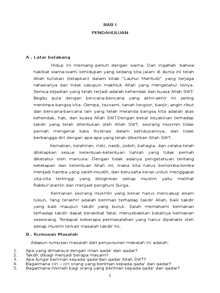 Makalah Iman Kepada Qada Dan Qadar