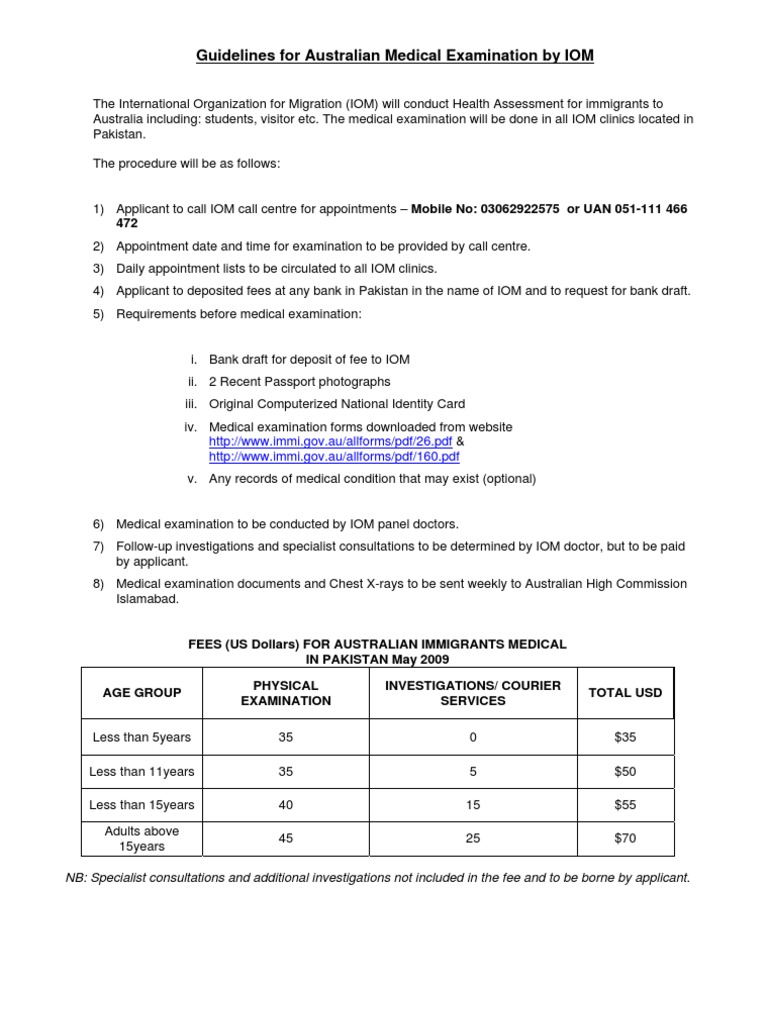 Panel Doctors List IOM New Fee Physical Examination Islamabad