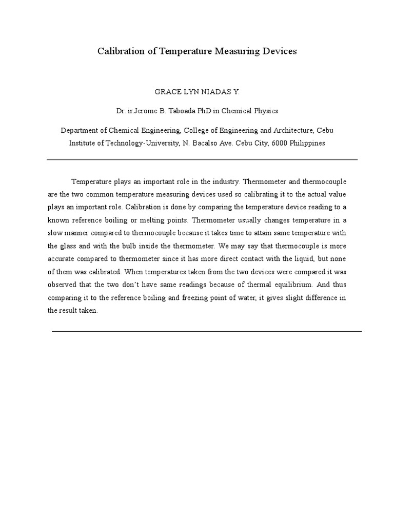 Calibration of Temperature Measuring Devices | PDF | Thermometer ...