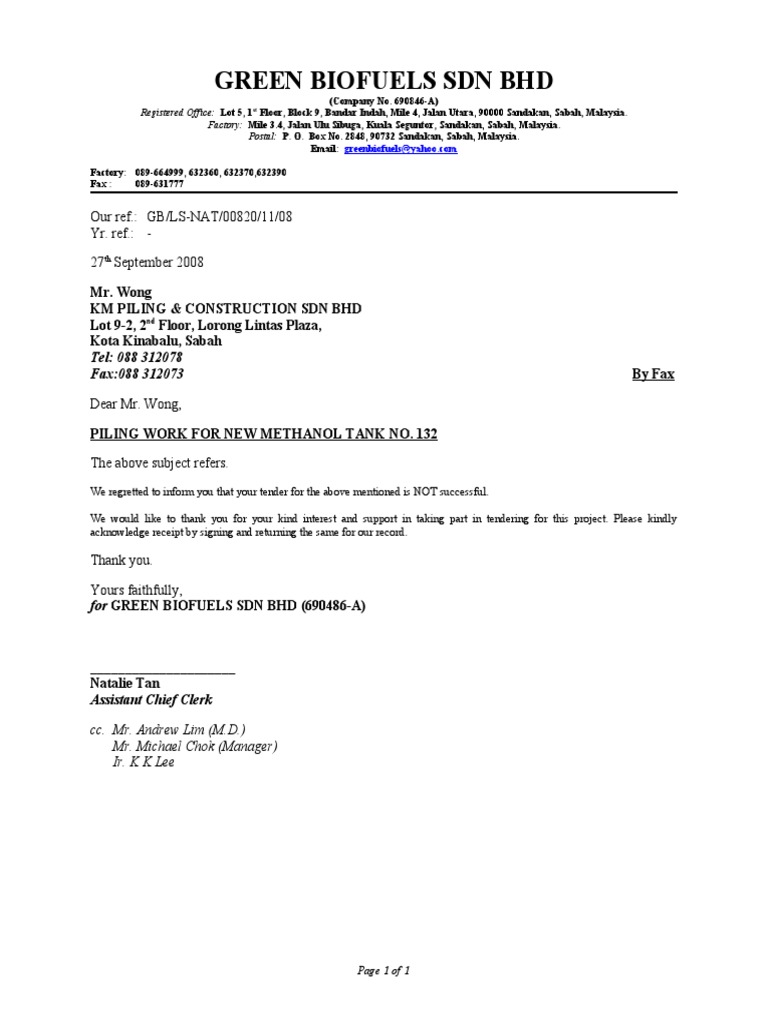 Unsuccessful Tender | PDF | Career & Growth | Business