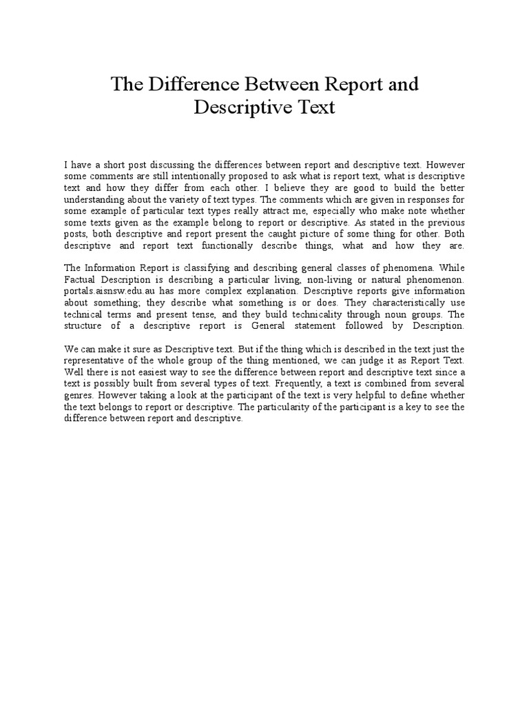 The Difference Between Report and Descriptive Text | PDF